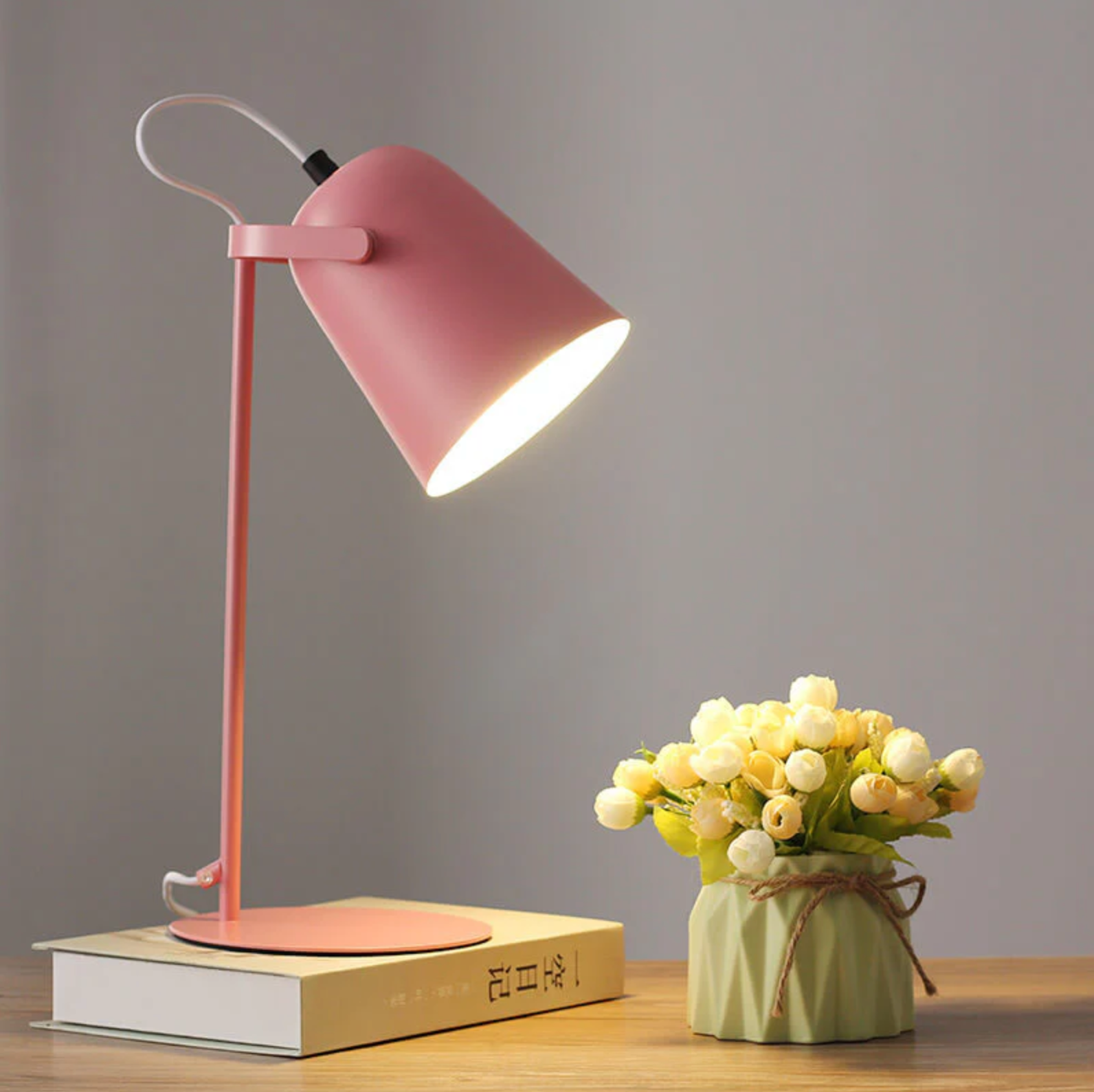 Adjustable Desk Lamp, Metal Rotatable Shade Study Light, E27, UK Plug, Yellow/Pink/Green