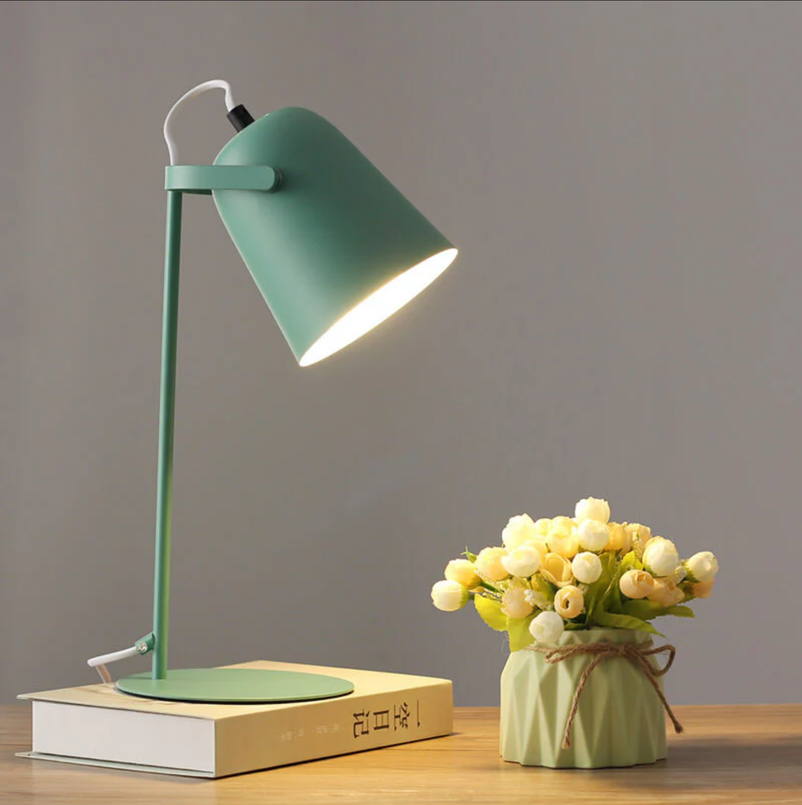 Adjustable Desk Lamp, Metal Rotatable Shade Study Light, E27, UK Plug, Yellow/Pink/Green