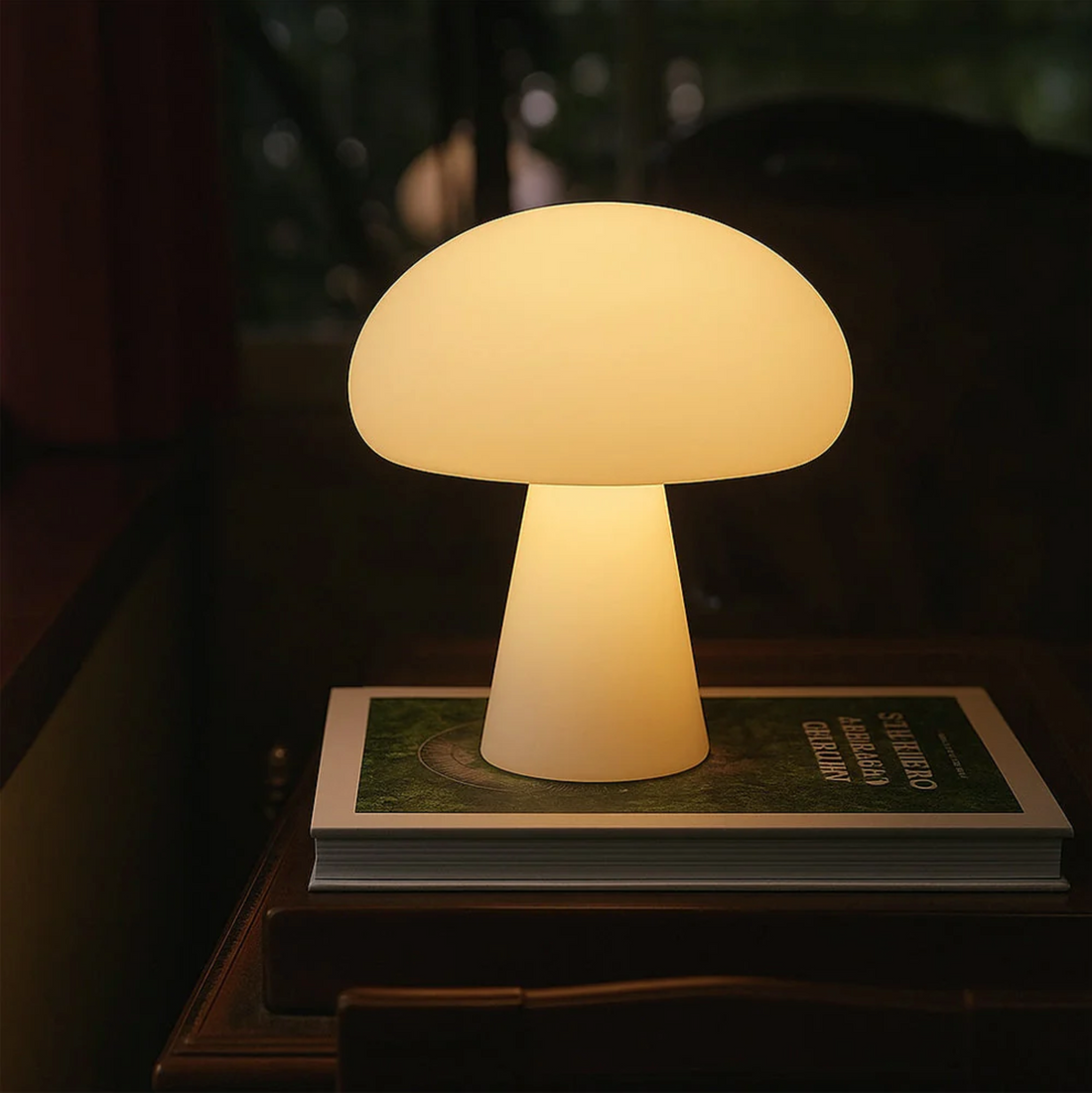 Mushroom Table Lamp, Frosted White Glass Warm LED Night Light, Scandi Style, UK Plug